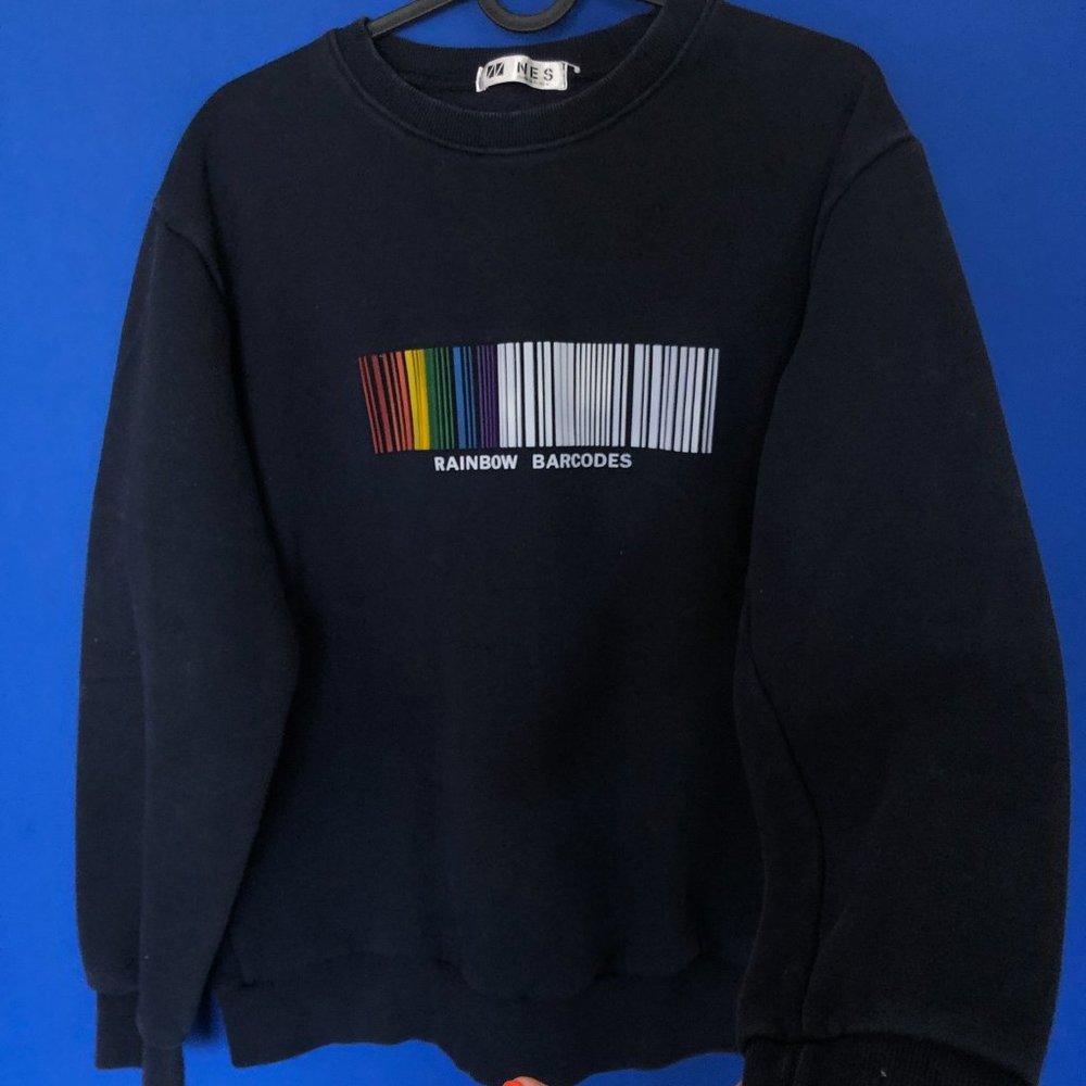 New NES 3D Rainbow Barcode Dark Blue Sweater